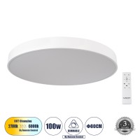 GLOBOSTAR® BURTON 61205-S Μοντέρνο Φωτιστικό Οροφής LED 100W 10000lm 120° AC 220-240V IP20 Ρυθμιζόμενο Λευκό CCT με Χειριστήριο από 2700K έως 6000K Dimmable - Lumileds SMD Chip - Λευκό Ματ - Μ80 x Π80 x Υ8cm - 3 Χρόνια Εγγύηση