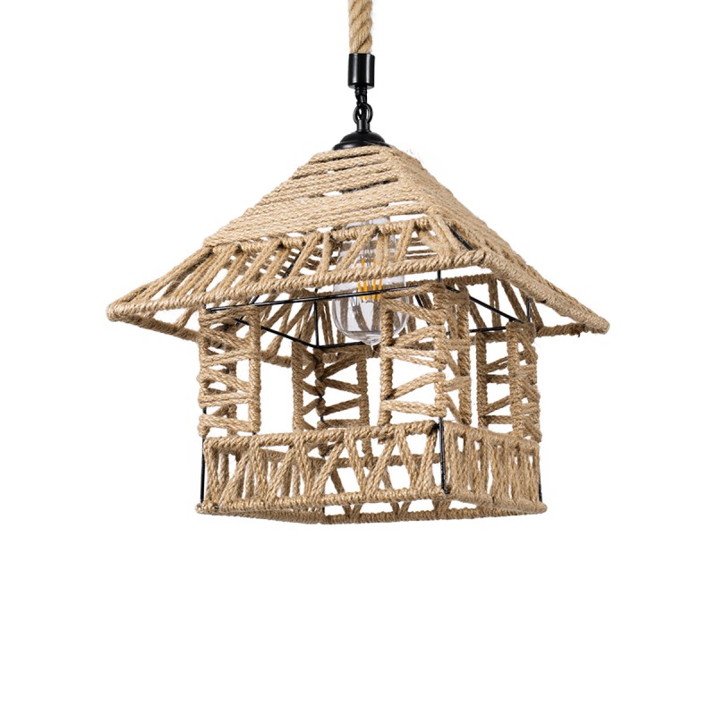 GLOBOSTAR® SPIKY 01613 Boho Κρεμαστό Φωτιστικό Οροφής με Ντουί 1 x E27 AC 220-240V IP20 - Μπεζ - Μ43 x Π43 x Y28cm