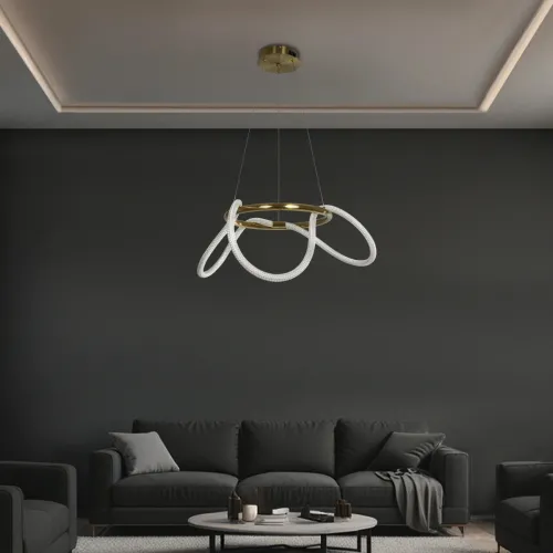 kelvo® GLOW KLV-101-0162 Κρεμαστό Φωτιστικό Οροφής LED 36W 3600lm 360° AC 220-240V IP20 Ρυθμιζόμενο Λευκό CCT με Χειριστήριο από 2700K έως 6000K Dimmable - Lumileds SMD Chip - Χρυσό Πλατίνα - Μ70 x Π70 x Υ40cm - 3 Χρόνια Εγγύηση