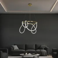 kelvo® GLOW KLV-101-0163 Κρεμαστό Φωτιστικό Οροφής LED 58W 5800lm 360° AC 220-240V IP20 Ρυθμιζόμενο Λευκό CCT με Χειριστήριο από 2700K έως 6000K Dimmable - Lumileds SMD Chip - Χρυσό Πλατίνα - Μ80 x Π80 x Υ40cm - 3 Χρόνια Εγγύηση