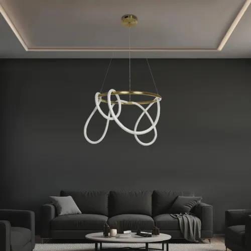 kelvo® GLOW KLV-101-0163 Κρεμαστό Φωτιστικό Οροφής LED 58W 5800lm 360° AC 220-240V IP20 Ρυθμιζόμενο Λευκό CCT με Χειριστήριο από 2700K έως 6000K Dimmable - Lumileds SMD Chip - Χρυσό Πλατίνα - Μ80 x Π80 x Υ40cm - 3 Χρόνια Εγγύηση