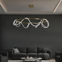 kelvo® GLOW KLV-101-0165 Κρεμαστό Φωτιστικό Οροφής LED 100W 10000lm 360° AC 220-240V IP20 Ρυθμιζόμενο Λευκό CCT με Χειριστήριο από 2700K έως 6000K Dimmable - Lumileds SMD Chip - Χρυσό Πλατίνα - Μ150 x Π150 x Υ100cm - 3 Χρόνια Εγγύηση