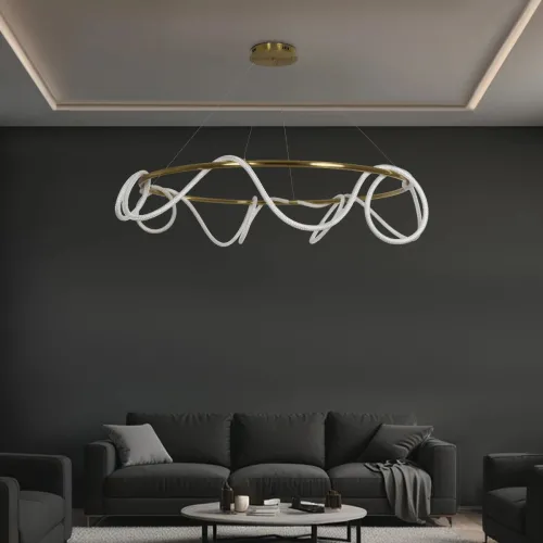 kelvo® GLOW KLV-101-0165 Κρεμαστό Φωτιστικό Οροφής LED 100W 10000lm 360° AC 220-240V IP20 Ρυθμιζόμενο Λευκό CCT με Χειριστήριο από 2700K έως 6000K Dimmable - Lumileds SMD Chip - Χρυσό Πλατίνα - Μ150 x Π150 x Υ100cm - 3 Χρόνια Εγγύηση