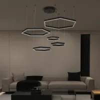 kelvo® LEXAGON KLV-101-0179 Κρεμαστό Φωτιστικό Οροφής LED 120W 12000lm 200° AC 220-240V IP20 Ρυθμιζόμενο Λευκό CCT με Χειριστήριο από 2700K έως 6000K Dimmable - Lumileds SMD Chip - Μαύρο Ματ - Μ110 x Π90 x Υ110cm - 3 Χρόνια Εγγύηση