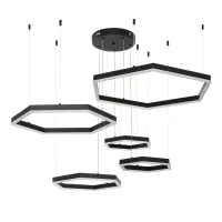 kelvo® LEXAGON KLV-101-0179 Κρεμαστό Φωτιστικό Οροφής LED 120W 12000lm 200° AC 220-240V IP20 Ρυθμιζόμενο Λευκό CCT με Χειριστήριο από 2700K έως 6000K Dimmable - Lumileds SMD Chip - Μαύρο Ματ - Μ110 x Π90 x Υ110cm - 3 Χρόνια Εγγύηση