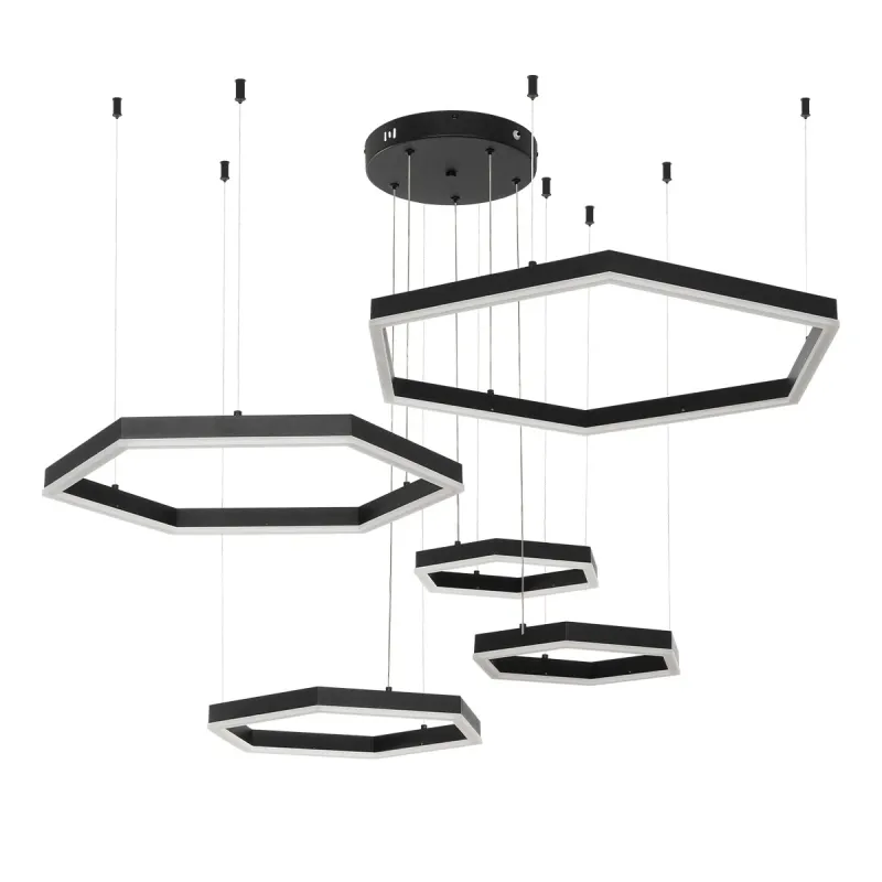 kelvo® LEXAGON KLV-101-0179 Κρεμαστό Φωτιστικό Οροφής LED 120W 12000lm 200° AC 220-240V IP20 Ρυθμιζόμενο Λευκό CCT με Χειριστήριο από 2700K έως 6000K Dimmable - Lumileds SMD Chip - Μαύρο Ματ - Μ110 x Π90 x Υ110cm - 3 Χρόνια Εγγύηση