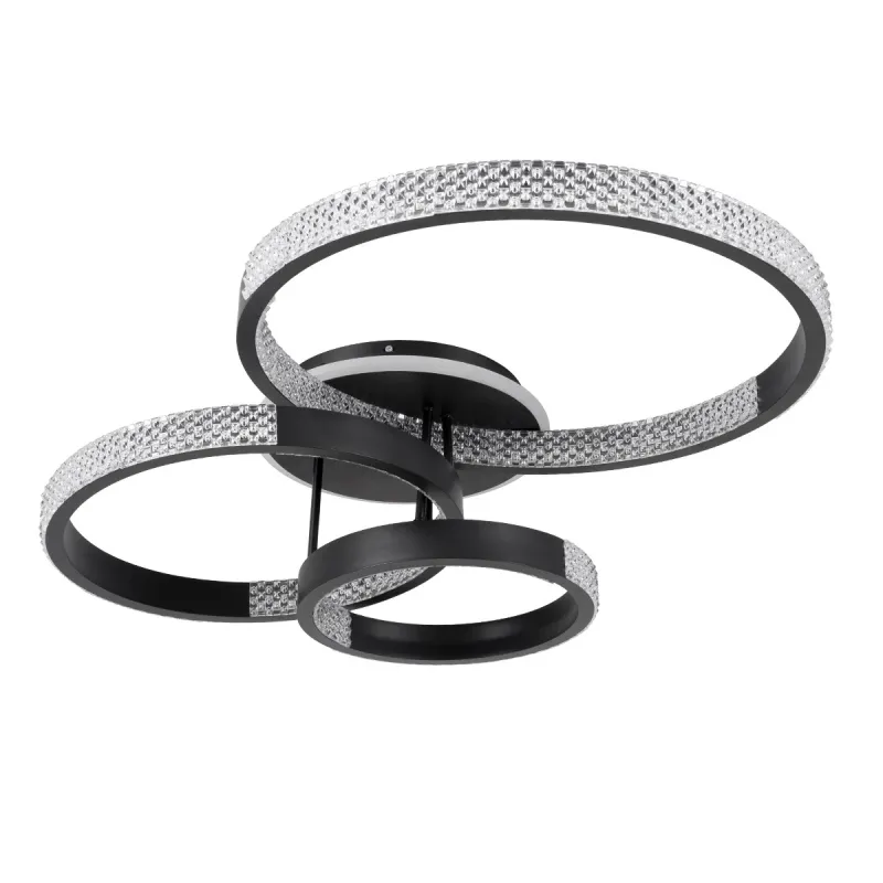 kelvo® DIAMOND KLV-101-0226 Φωτιστικό Οροφής LED 100W 10000lm 360° AC 220-240V IP20 Ρυθμιζόμενο Λευκό CCT με Χειριστήριο από 2700K έως 6000K Dimmable - Lumileds SMD Chip - Μαύρο Ματ - Μ80 x Π50 x Υ20cm - 3 Χρόνια Εγγύηση