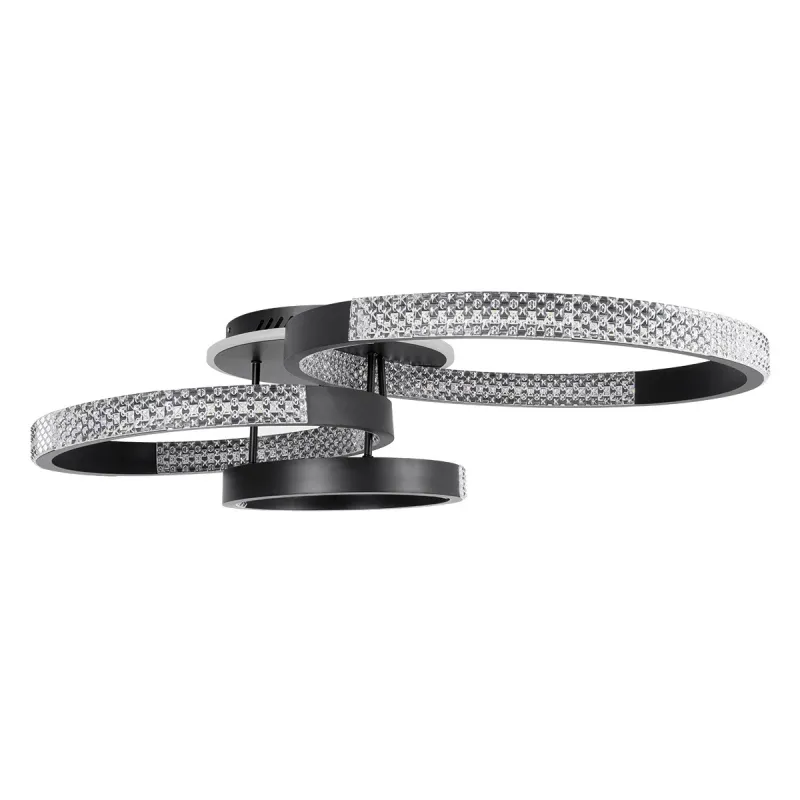 kelvo® DIAMOND KLV-101-0226 Φωτιστικό Οροφής LED 100W 10000lm 360° AC 220-240V IP20 Ρυθμιζόμενο Λευκό CCT με Χειριστήριο από 2700K έως 6000K Dimmable - Lumileds SMD Chip - Μαύρο Ματ - Μ80 x Π50 x Υ20cm - 3 Χρόνια Εγγύηση