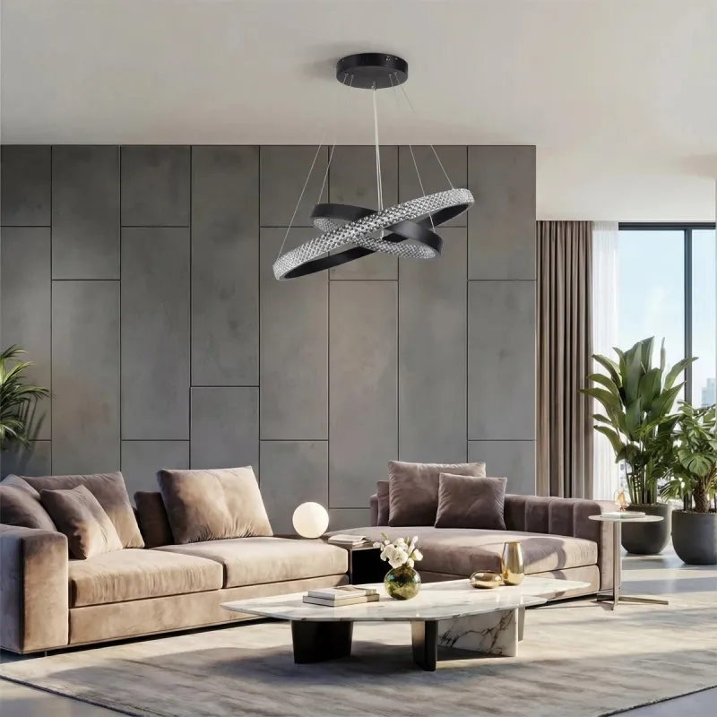 kelvo® DIAMOND KLV-101-0235-V2 Κρεμαστό Φωτιστικό Οροφής LED 75W 7500lm 360° AC 220-240V IP20 Ρυθμιζόμενο Λευκό CCT με Χειριστήριο από 2700K έως 6000K Dimmable - Lumileds SMD Chip - Μαύρο Ματ - Μ60 x Π60 x Υ40cm - 3 Χρόνια Εγγύηση