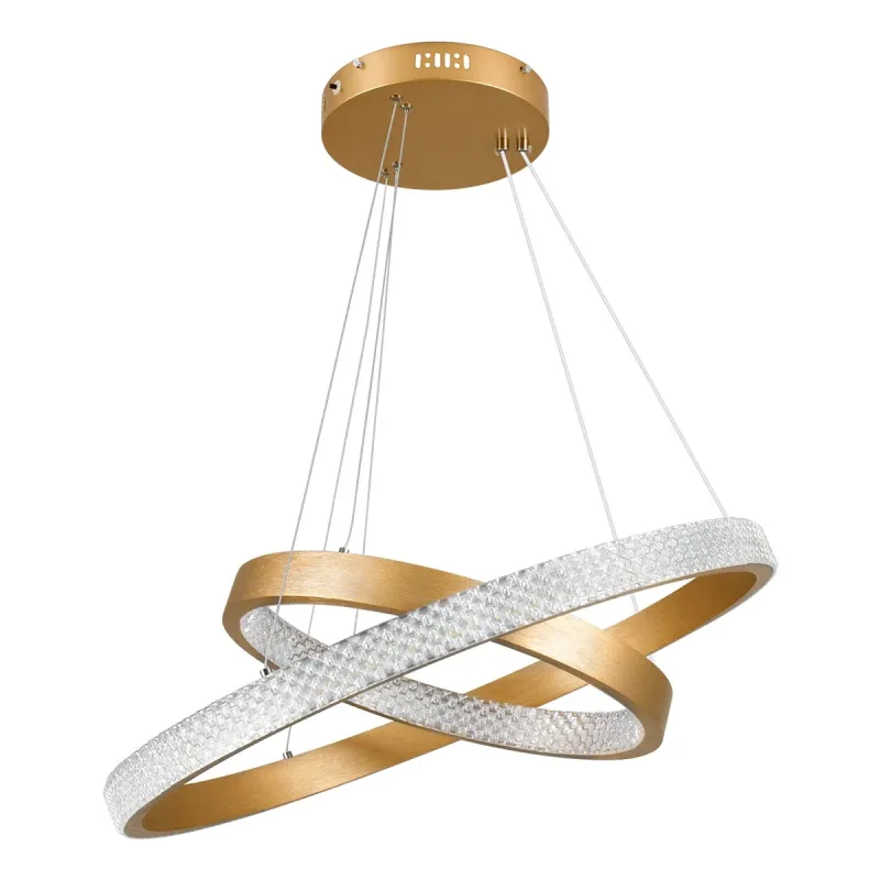kelvo® DIAMOND KLV-101-0236-V2 Κρεμαστό Φωτιστικό Οροφής LED 75W 7500lm 360° AC 220-240V IP20 Ρυθμιζόμενο Λευκό CCT με Χειριστήριο από 2700K έως 6000K Dimmable - Lumileds SMD Chip - Χρυσό Πλατίνα - Μ60 x Π60 x Υ40cm - 3 Χρόνια Εγγύηση