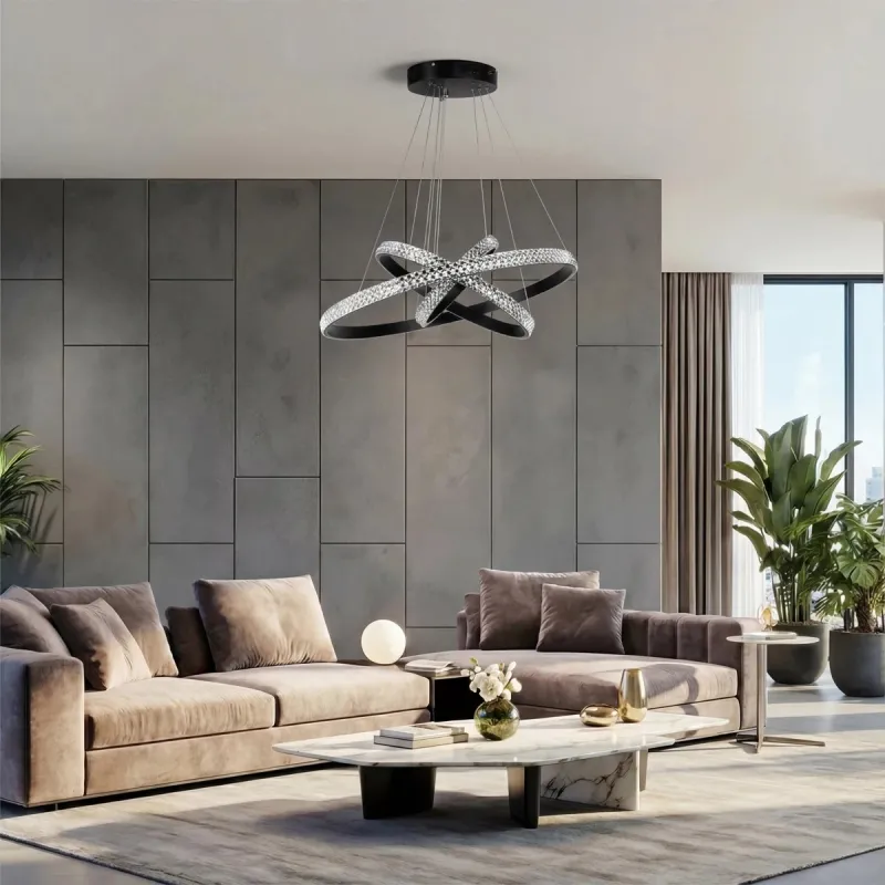 kelvo® DIAMOND KLV-101-0237-V2 Κρεμαστό Φωτιστικό Οροφής LED 100W 10000lm 180° AC 220-240V IP20 Ρυθμιζόμενο Λευκό CCT με Χειριστήριο από 2700K έως 6000K Dimmable - Lumileds SMD Chip - Μαύρο Ματ - Μ60 x Π60 x Υ60cm - 3 Χρόνια Εγγύηση