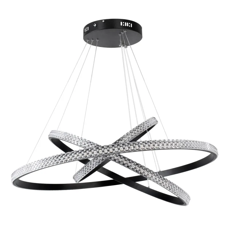 kelvo® DIAMOND KLV-101-0239 Κρεμαστό Φωτιστικό Οροφής LED 120W 12000lm 180° AC 220-240V IP20 Ρυθμιζόμενο Λευκό CCT με Χειριστήριο από 2700K έως 6000K Dimmable - Lumileds SMD Chip - Μαύρο Ματ - Μ80 x Π80 x Υ80cm - 3 Χρόνια Εγγύηση