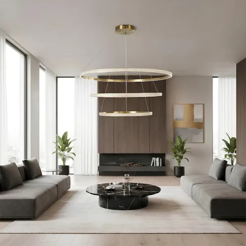 kelvo® DIAMOND KLV-101-0242 Κρεμαστό Φωτιστικό Οροφής LED 150W 15000lm 180° AC 220-240V IP20 Ρυθμιζόμενο Λευκό CCT με Χειριστήριο από 2700K έως 6000K Dimmable - Lumileds SMD Chip - Χρυσό Πλατίνα - Μ100 x Π100 x Υ100cm - 3 Χρόνια Εγγύηση