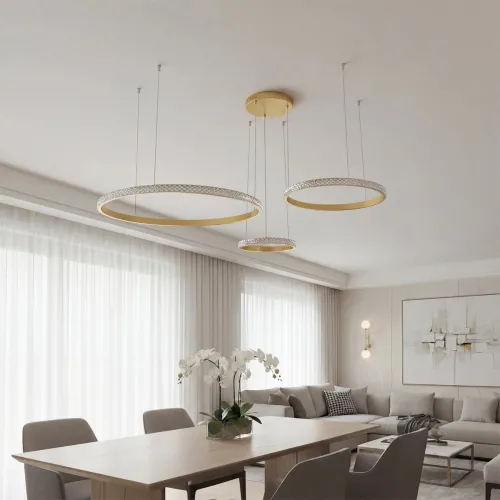 kelvo® DIAMOND KLV-101-0244 Κρεμαστό Φωτιστικό Οροφής LED 100W 10000lm 180° AC 220-240V IP20 Ρυθμιζόμενο Λευκό CCT με Χειριστήριο από 2700K έως 6000K Dimmable - Lumileds SMD Chip - Χρυσό Πλατίνα - Μ110 x Π110 x Υ60cm - 3 Χρόνια Εγγύηση