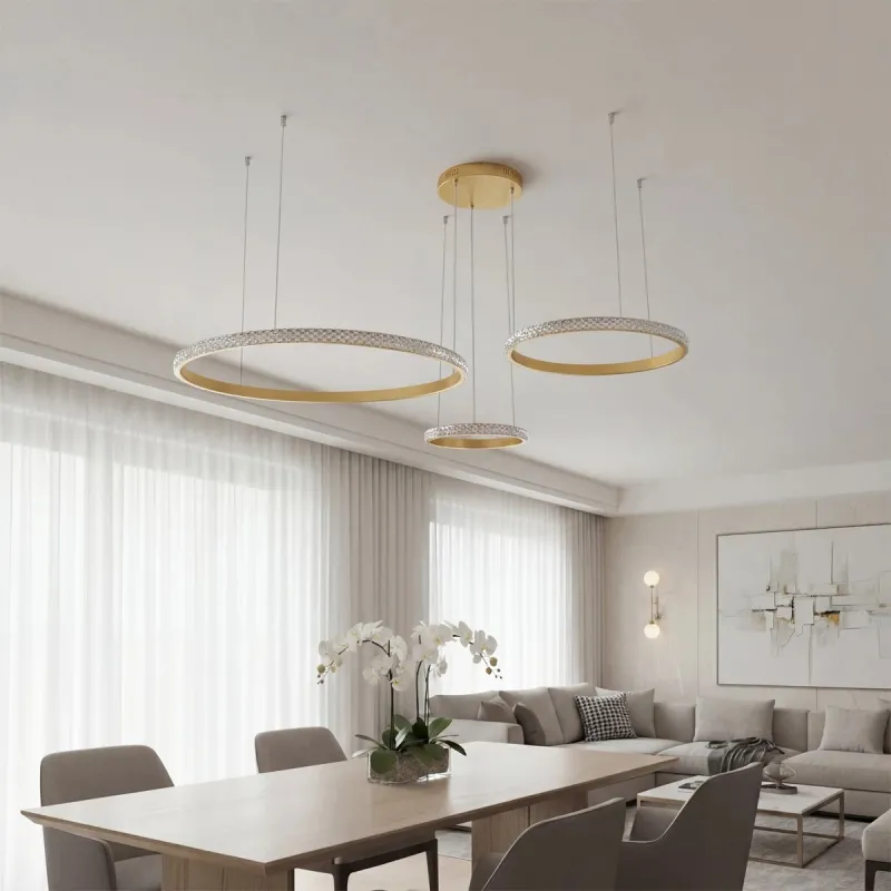 kelvo® DIAMOND KLV-101-0244 Κρεμαστό Φωτιστικό Οροφής LED 100W 10000lm 180° AC 220-240V IP20 Ρυθμιζόμενο Λευκό CCT με Χειριστήριο από 2700K έως 6000K Dimmable - Lumileds SMD Chip - Χρυσό Πλατίνα - Μ110 x Π110 x Υ60cm - 3 Χρόνια Εγγύηση