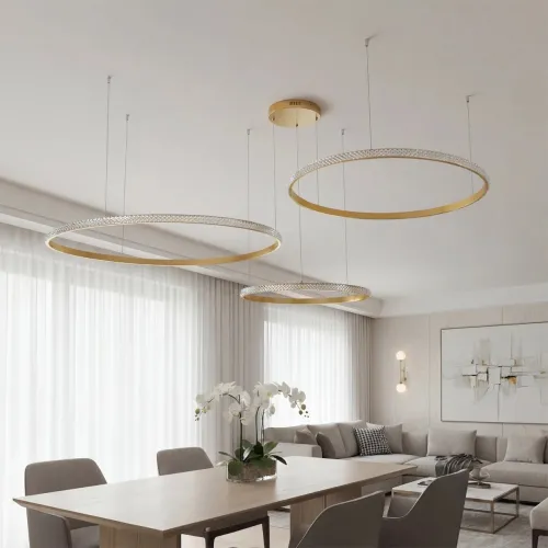 kelvo® DIAMOND KLV-101-0246 Κρεμαστό Φωτιστικό Οροφής LED 150W 15000lm 180° AC 220-240V IP20 Ρυθμιζόμενο Λευκό CCT με Χειριστήριο από 2700K έως 6000K Dimmable - Lumileds SMD Chip - Χρυσό Πλατίνα - Μ170 x Π170 x Υ60cm - 3 Χρόνια Εγγύηση