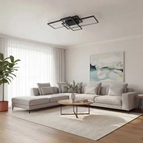 kelvo® QUADRA KLV-101-0293 Φωτιστικό Οροφής LED 100W 10000lm 120° AC 220-240V IP20 Ρυθμιζόμενο Λευκό CCT με Χειριστήριο από 2700K έως 6000K Dimmable - Lumileds SMD Chip - Μαύρο Ματ - Μ85 x Π45 x Υ9cm - 3 Χρόνια Εγγύηση