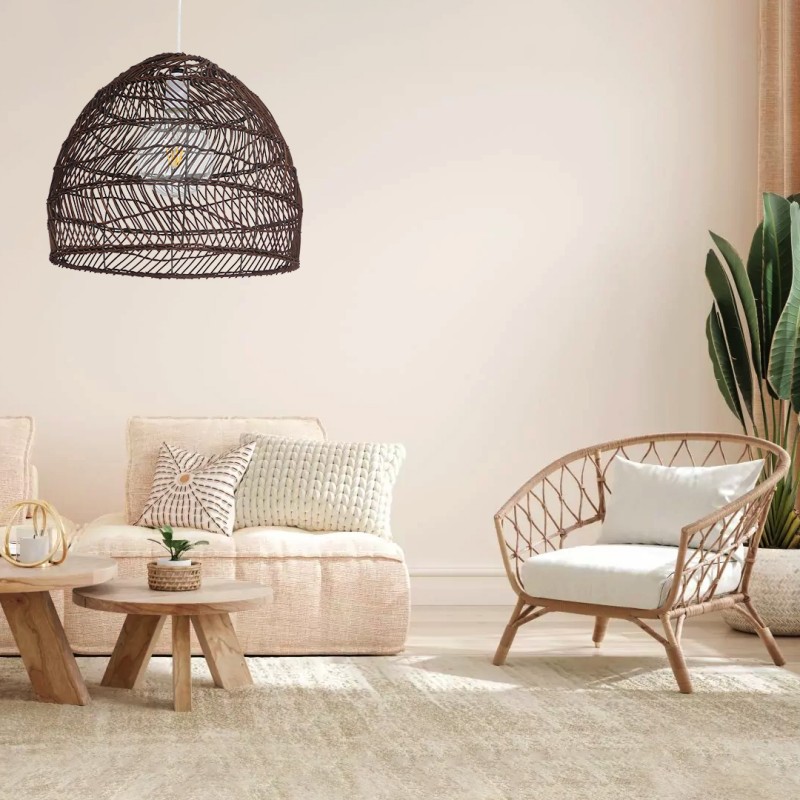 GLOBOSTAR® MALIBU 00970 Boho Κρεμαστό Φωτιστικό Οροφής με Ντουί 1 x E27 AC 220-240V IP20 - Καφέ - Μ40 x Π40 x Υ35cm