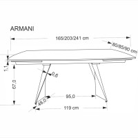 Επεκτεινόμενο Τραπέζι Τραπεζαρίας Armani με Επιφάνεια Sintered Stone Όψης Μαύρου Μαρμάρου 165-241cm