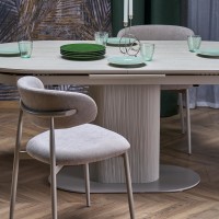 Επεκτεινόμενο Οβάλ Τραπέζι Τραπεζαρίας Fallone με Επιφάνεια Sintered Stone Όψης Travertine 180-220cm