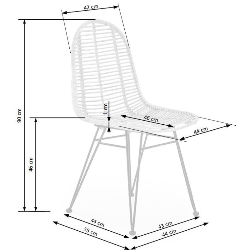 K337 Καρέκλα τραπεζαρίας από φυσικό ραττάν 44x55x90 με ύψος καθίσματος 46cm
