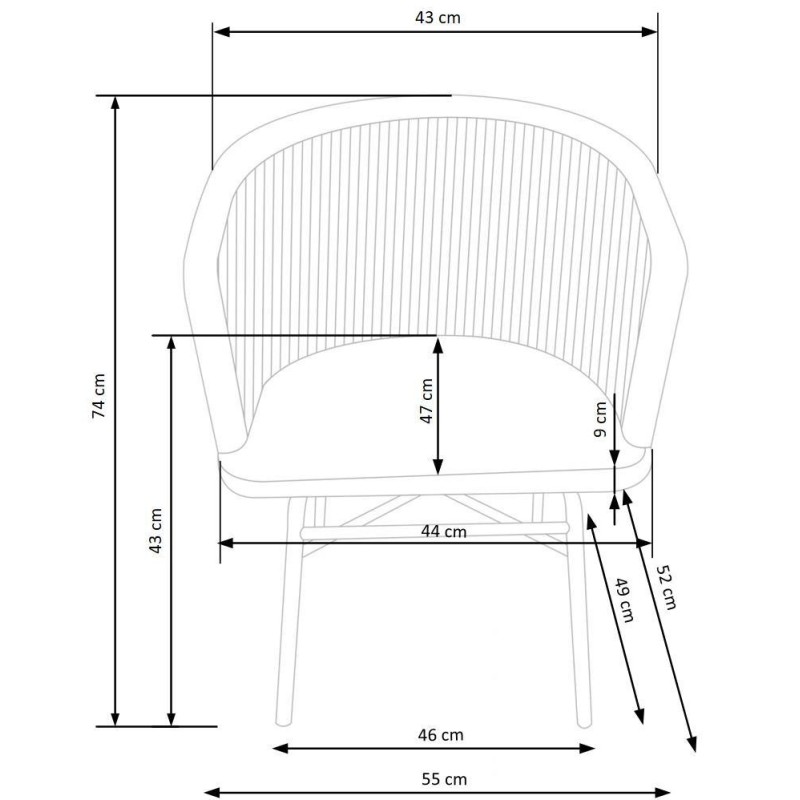 K400 Kαρέκλα εξωτερικού χώρου σε φυσικό 55x47x74 με ύψος καθίσματος 43cm