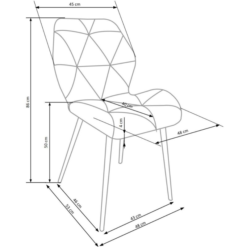 K453 Καρέκλα, μαύρη : 48x53x86cm με ύψος καθίσματος 50 cm