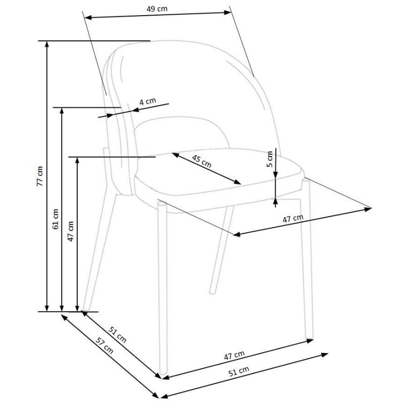 K455 Καρέκλα τραπεζαρίας σκούρο πράσινο 51x57x77 με ύψος καθίσματος 47cm