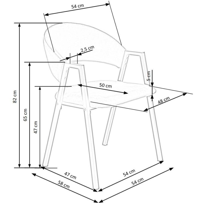 K473 Καρέκλα από βελούδο σε γκρι 54x58x82 με ύψος καθίσματος 47cm