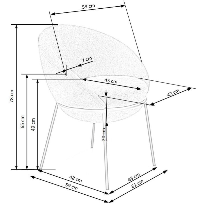 K482 καρέκλα με διαστάσεις: 61/59/78cm με ύψος καθίσματος 49 cm