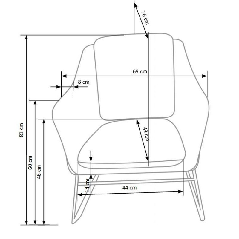 SOFT 3 l. Πολυθρόνα σαλονιού πράσινο-χρυσό 69x76x81cm και ύψος καθίσματος 46 cm
