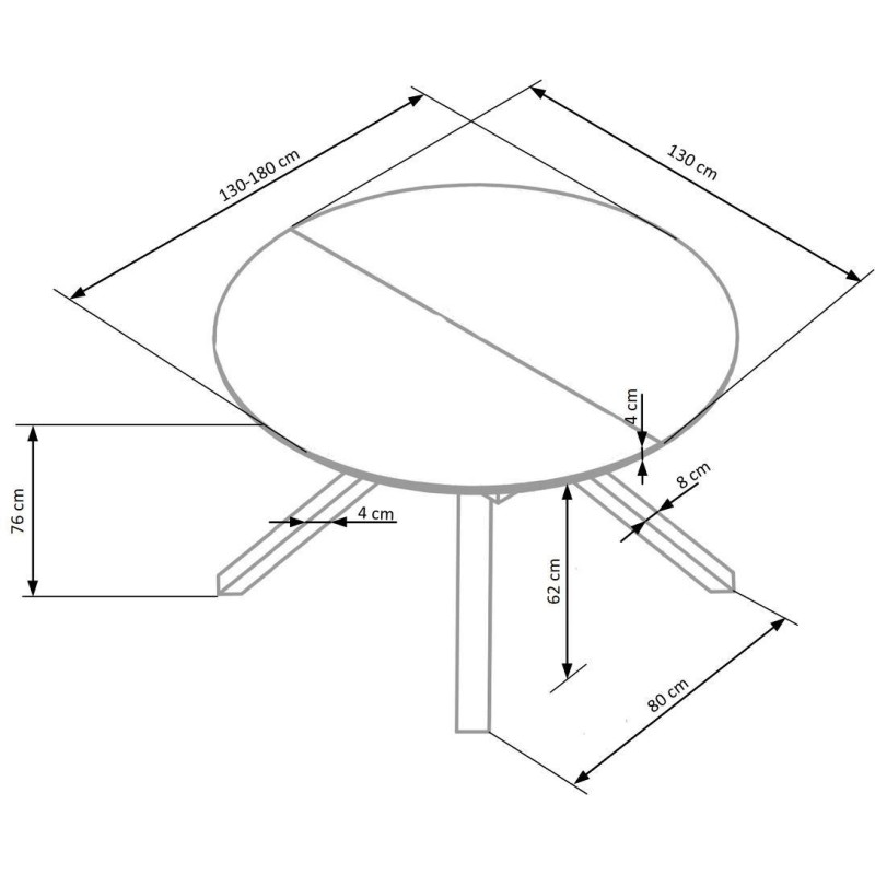 VERTIGO Τραπέζι τραπεζαρίας επεκτεινόμενο 130-180x130x76cm