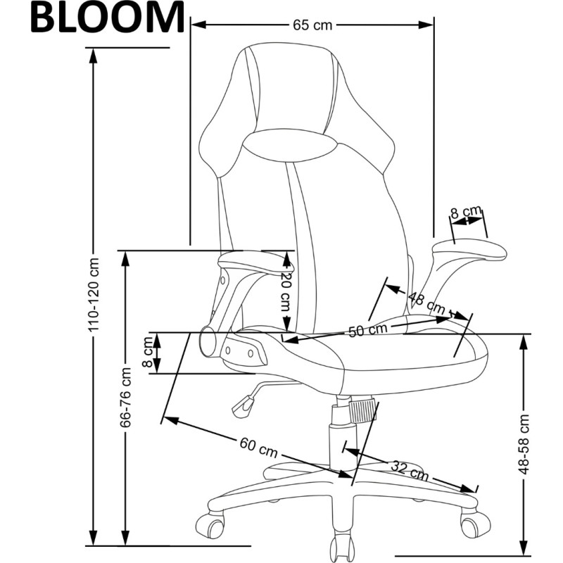 BLOOM Καρέκλα γραφείου με μηχανισμό TILT σε μαύρο/ροζ 65x60x110cm