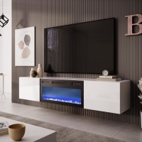 LIVO Έπιπλο TV με τζάκι σε λευκό 180x40x30cm