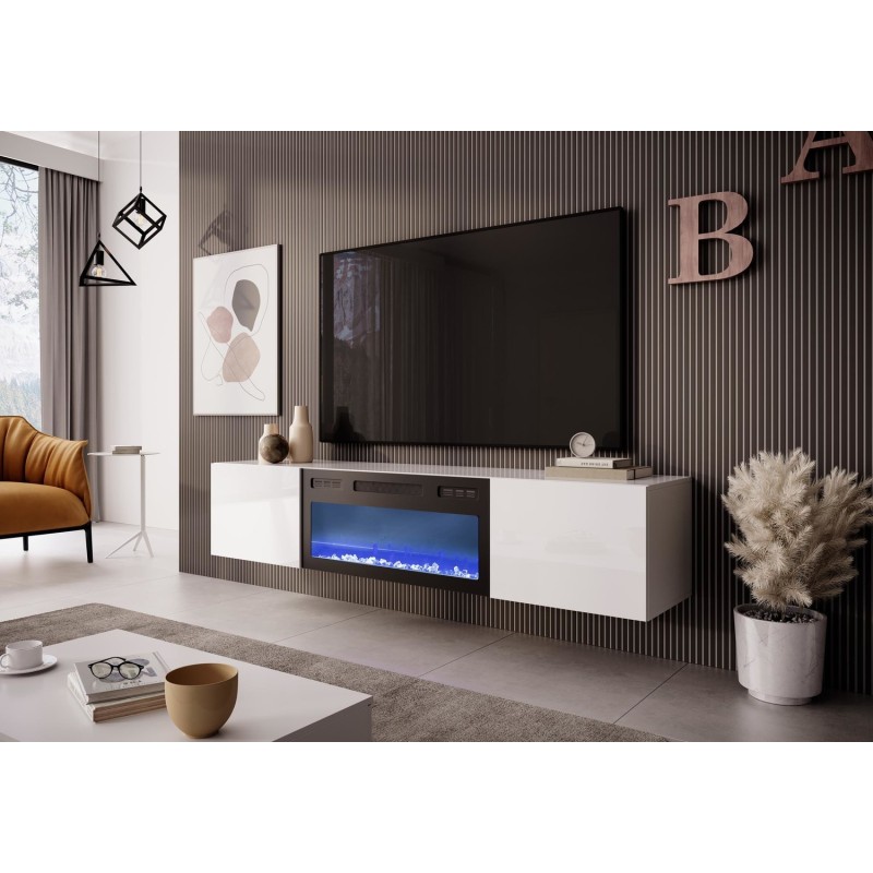 LIVO Έπιπλο TV με τζάκι σε λευκό 180x40x30cm