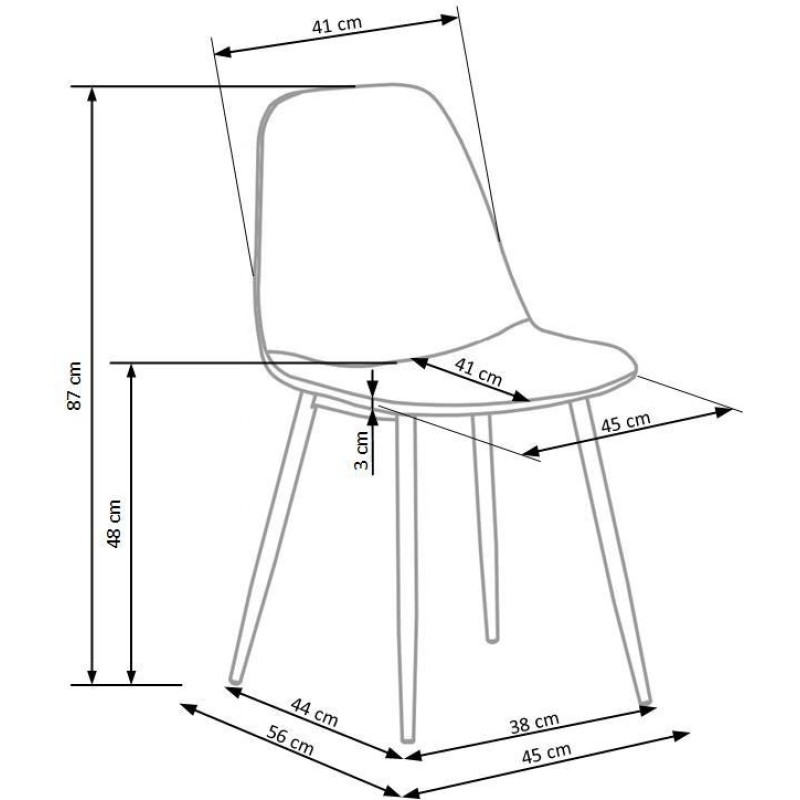 K417 Καρέκλα γκρι 44x56x87cm με ύψος καθίσματος 48 cm
