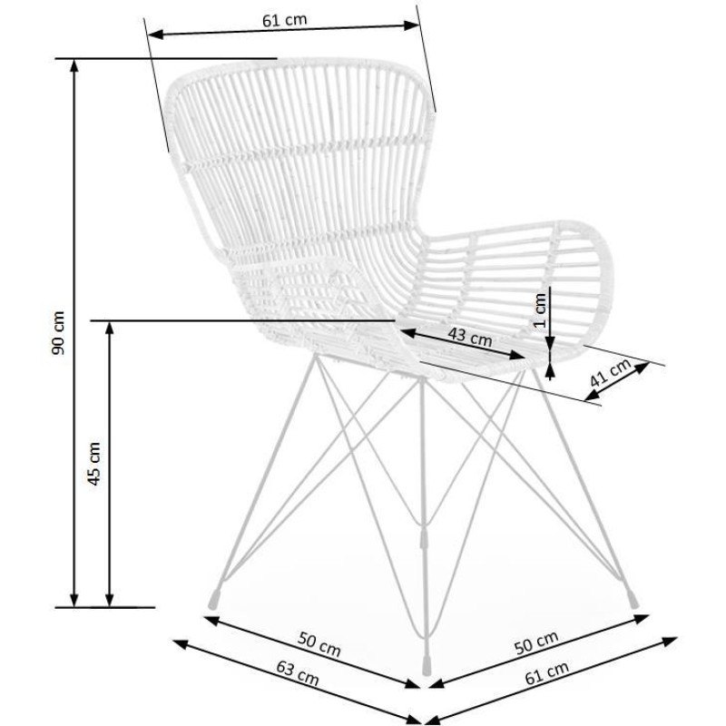 K335 Καρέκλα από φυσικό rattan σε φυσικό χρώμα 61x63x90 με ύψος καθίσματος 45cm