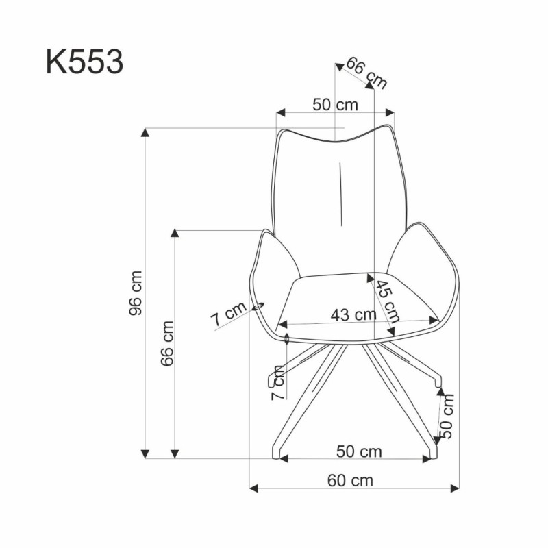 K553 καρέκλα, γκρι διαστάσεις: 60/66/96cm με ύψος καθίσματος 52 cm, λειτουργία περιστροφής 360