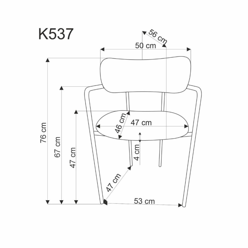 K537 Καρέκλα γκρι 54x56x76 με ύψος καθίσματος 47 cm