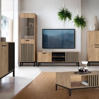 LAMINO KM-1 Μπουφές με 3 ντουλάπια και 1 συρτάρι δρυς craft/μαύρο διάσταση: 154/40/84 cm