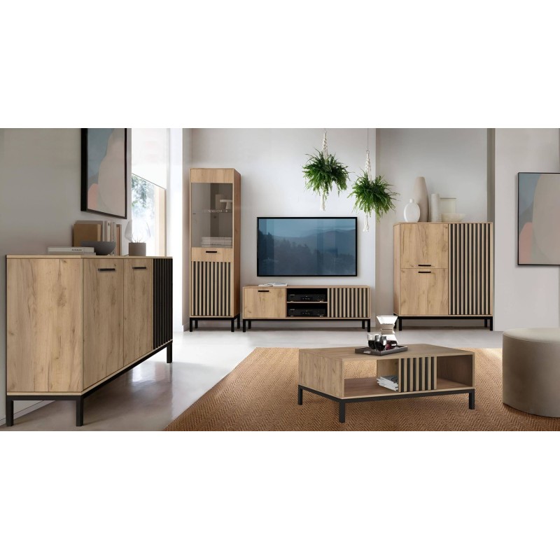 LAMINO KM-1 Μπουφές με 3 ντουλάπια και 1 συρτάρι δρυς craft/μαύρο διάσταση: 154/40/84 cm