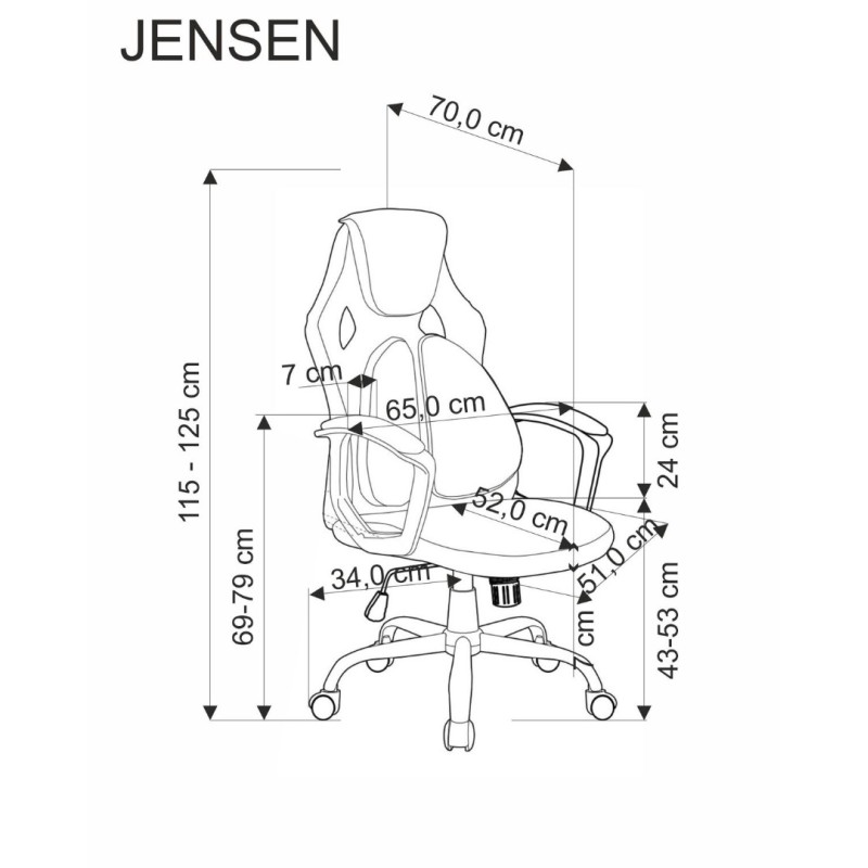 JENSEN Καρέκλα γραφείου μαύρο/γκρι/κόκκινο 65x70x115cm