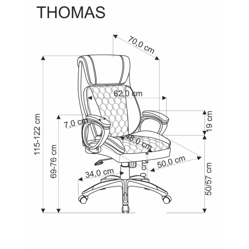 THOMAS Καρέκλα Γραφείου με μηχανισμό TILT μαύρη 62x70x115cm