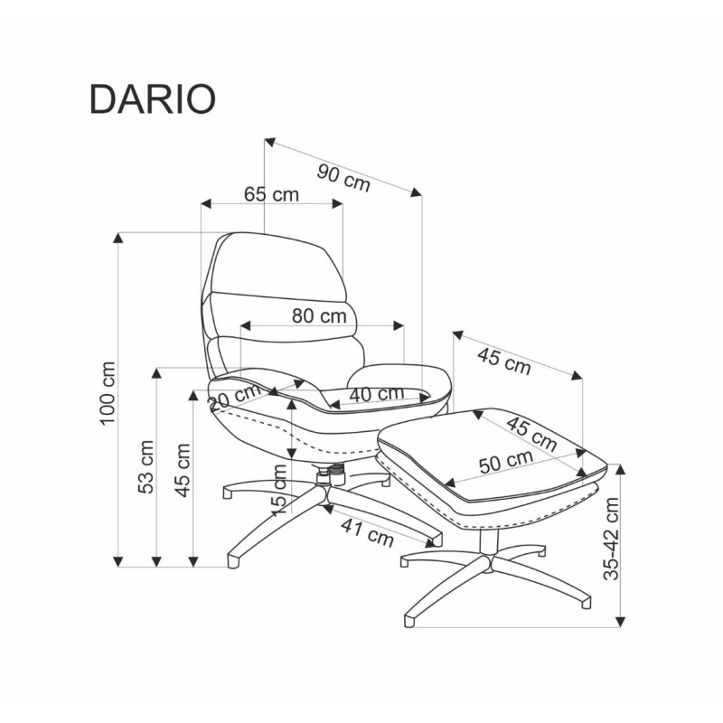 DARIO Πολυθρόνα με υποπόδιο γκρι 80x90x100 με ύψος καθίσματος 45 cm και 50x45x42cm