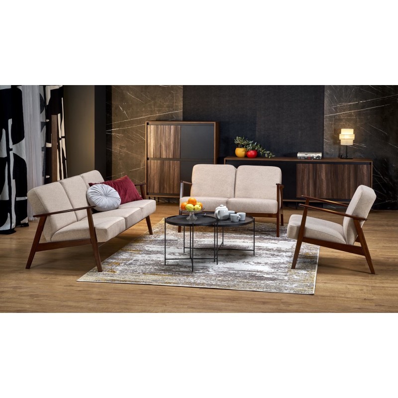 MILANO 3θέσιος καναπές, μπεζ / σκούρα καρυδιά  175x77x77x με ύψος καθίσματος 44 cm 2010001202165