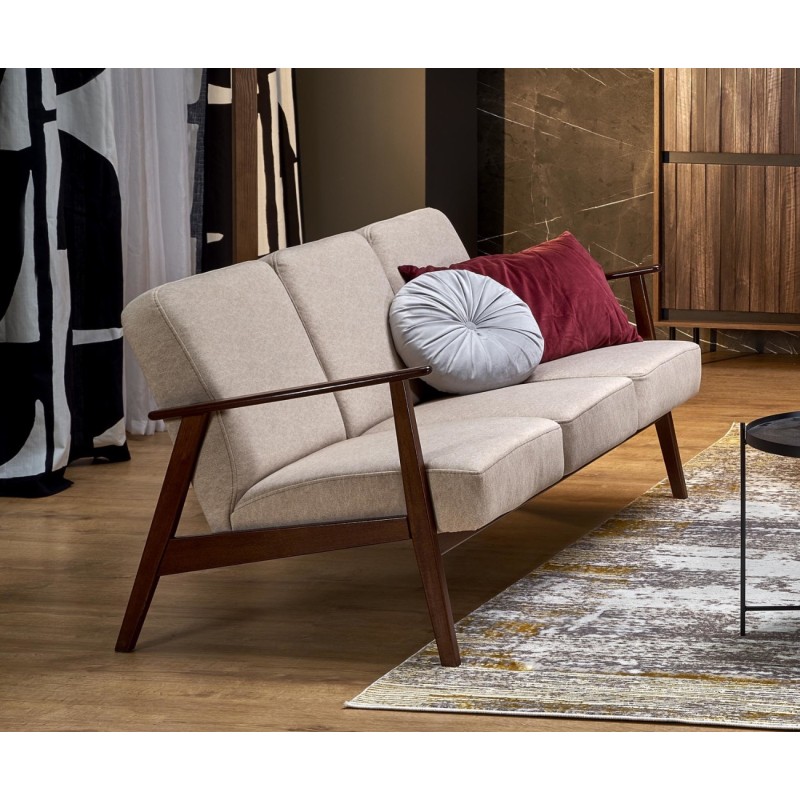 MILANO 3θέσιος καναπές, μπεζ / σκούρα καρυδιά  175x77x77x με ύψος καθίσματος 44 cm 2010001202165