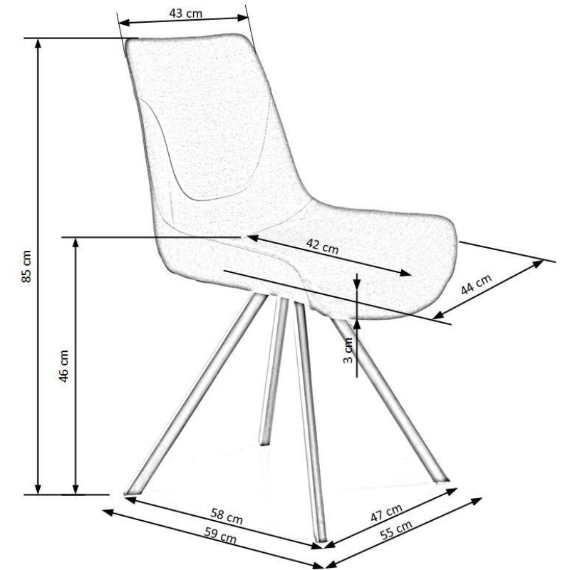 K290 Καρέκλα γκρι 56x59x86 με ύψος καθίσματος 46 cm