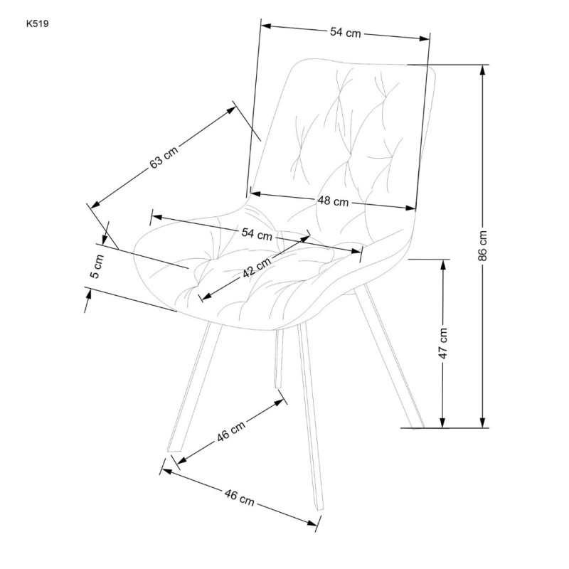 K519 Καρέκλα μπλε 54x63x86 με ύψος καθίσματος 47 cm