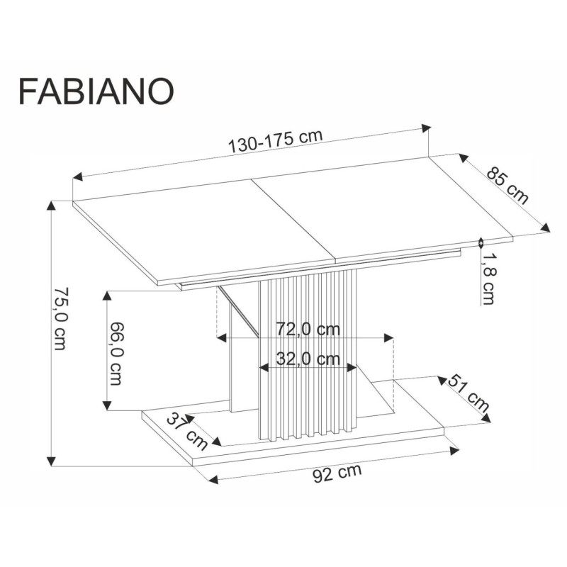 Τραπέζι τραπεζαρίας με προέκταση FABIANO, δρυς / μαύρο 130-175/85/76 cm 2010001203063