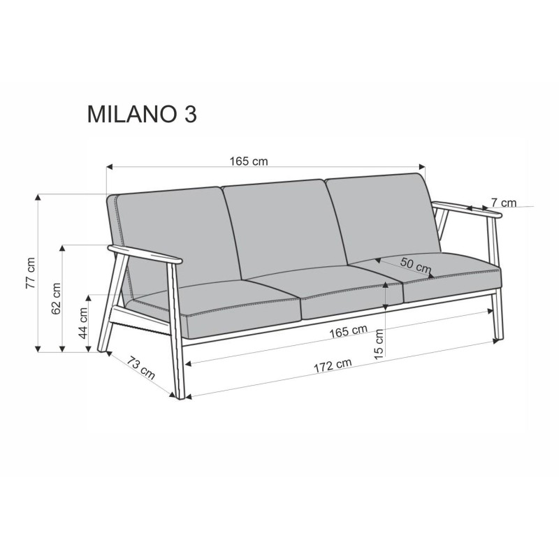 MILANO 3θέσιος καναπές, μπεζ / σκούρα καρυδιά  175x77x77x με ύψος καθίσματος 44 cm 2010001202165